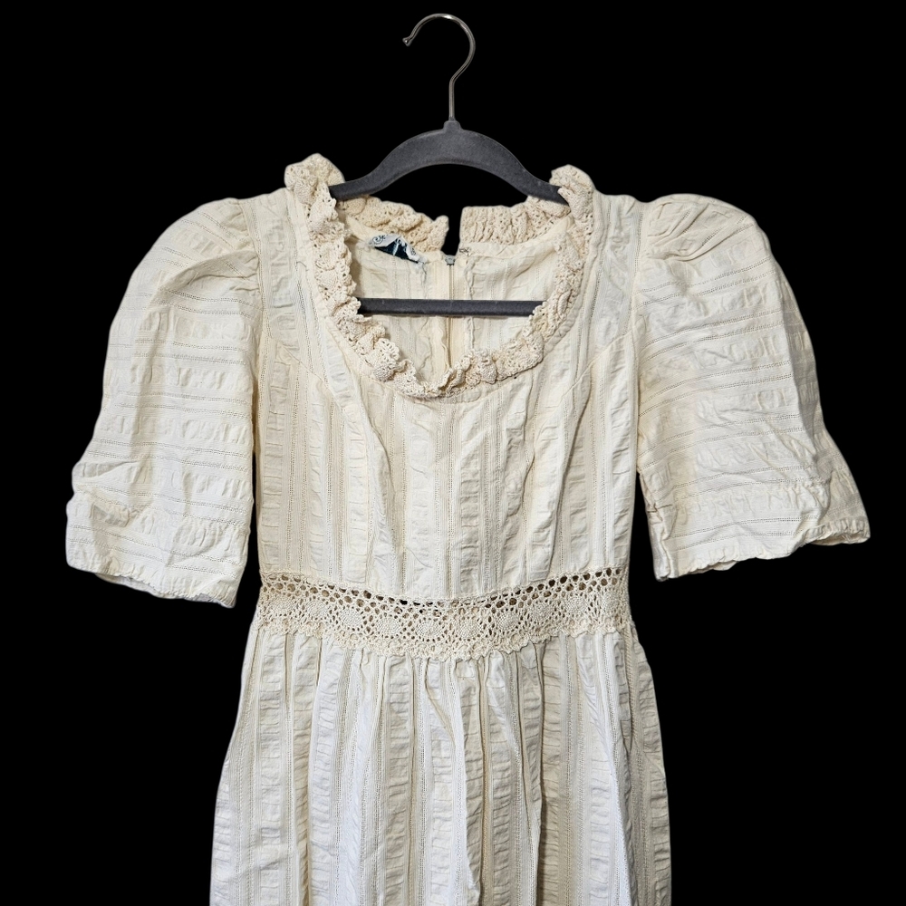 Vintage Algo Victorian Prairiecore Dress Size S Cream Lace Feminine Ivory - Picture 3 of 7